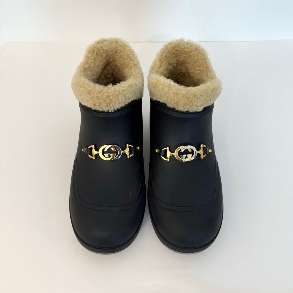 Gucci Crosby Rubber Ankle Boots Shearling Lining GG Horsebit Women's 40 (US10) - Picture 2 of 16